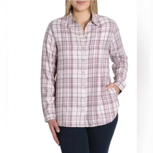 NWT Jachs Girlfriend Women's XL Purple Plaid Button-Down Long Sleeve - Picture 1 of 9